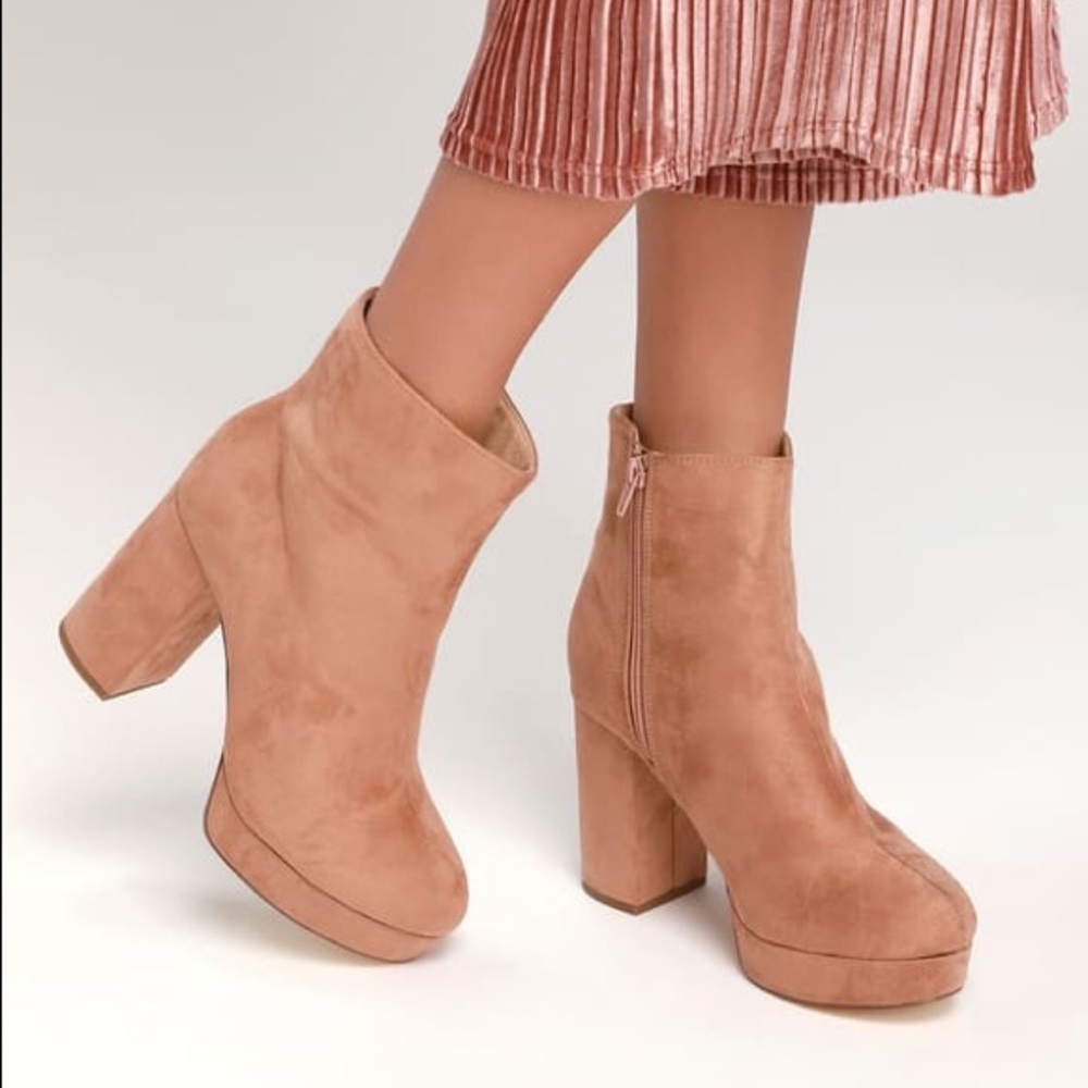 LAYNE CAMEL SUEDE PLATFORM ANKLE BOOTIES